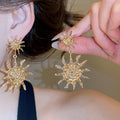 Vintage Alloy Crumpled Round Sunflower Stud Earrings European Style Statement Metal Jewelry view 3