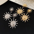 Vintage Alloy Crumpled Round Sunflower Stud Earrings European Style Statement Metal Jewelry view 4