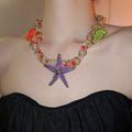 Old Money Style Alloy Acrylic Beaded Enamel Starfish Choker Necklace For Women view 3