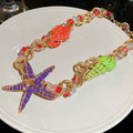 Old Money Style Alloy Acrylic Beaded Enamel Starfish Choker Necklace For Women view 4