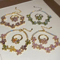 18K Gold Plated Copper Sparkling Zircon Flower Bracelet Ring Jewelry Set For Women view 1
