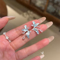 Blue Floral Copper Stud Earrings For Women Sweet Fairy Style Delicate Fashion Jewelry view 4