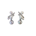 French Elegant Geometric Round Faux Pearl Zircon Silver Needle Stud Earrings view 5