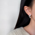 French Elegant Geometric Round Faux Pearl Zircon Silver Needle Stud Earrings view 4