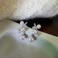 French Elegant Geometric Round Faux Pearl Zircon Silver Needle Stud Earrings view 3