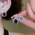 Elegant Light Luxury Copper Oval Zircon Stud Earrings Ring Necklace Jewelry Set view 2
