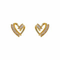 Light Luxury Copper Heart Zircon Stud Earrings With Silver Posts For Women view 5