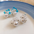 Korean Sweet Beaded Faux Pearl Geometric Round Stud Earrings, Light Luxury Minimalist Fashion view 2