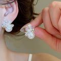 Korean Sweet Beaded Faux Pearl Geometric Round Stud Earrings, Light Luxury Minimalist Fashion view 3