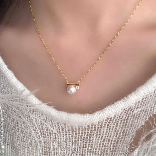 Old Money Style Faux Pearl And Sparkling Zircon Geometric Round Collarbone Necklace For Women
