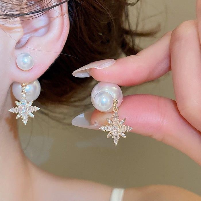 Elegant Light Luxury Faux Pearl Zircon Round Geometric Stud Earrings For Women