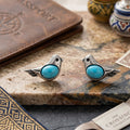 Vintage Alloy Little Bird Turquoise Inlay Stud Earrings For Women, Ethnic Minimal Creative Jewelry Earrings view 4