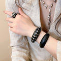 Gold Plated Copper And Resin Oval Open Bracelet Ring Jewelry Set Modern Minimalist Design view 1