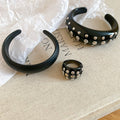 Gold Plated Copper And Resin Oval Open Bracelet Ring Jewelry Set Modern Minimalist Design view 4