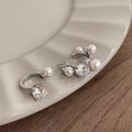 Korean Elegant Asymmetric Zircon Faux Pearl Clip-on Earrings Geometric Round Ear Cuffs view 2