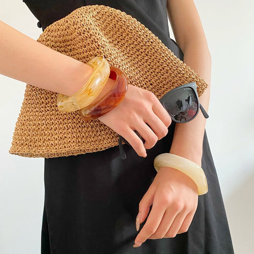 Vintage Irregular Beige Resin Bangle Geometric Minimalist Statement Fashion Bracelet