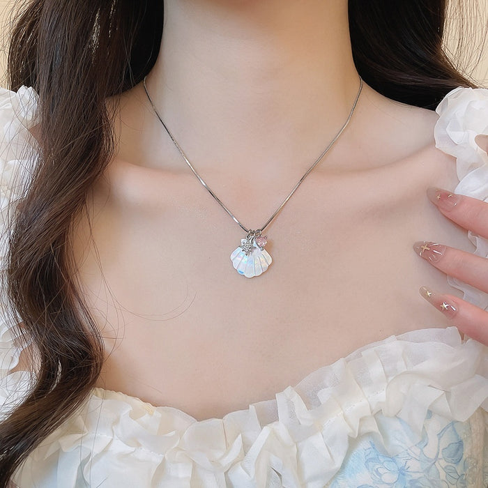 Summer Shell Heart Zircon Pendant Necklace Vacation Style Sweet Clavicle Choker
