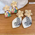 Vintage Ethnic Style Acetate Flower Wing Pendant Drop Earrings With Artistic Wood Print view 2