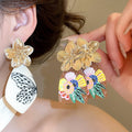 Vintage Ethnic Style Acetate Flower Wing Pendant Drop Earrings With Artistic Wood Print view 1