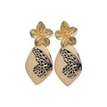 Vintage Ethnic Style Acetate Flower Wing Pendant Drop Earrings With Artistic Wood Print view 5