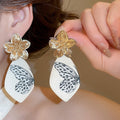Vintage Ethnic Style Acetate Flower Wing Pendant Drop Earrings With Artistic Wood Print view 3