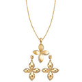 18K Gold Plated Copper Zircon Flower Stud Earrings And Necklace Jewelry Set Old Money Style view 5