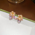 Monet Garden Dopamine Crystal Flower Copper Stud Earrings Cute Fresh Light Luxury Jewelry view 4
