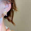 Monet Garden Dopamine Crystal Flower Copper Stud Earrings Cute Fresh Light Luxury Jewelry view 3