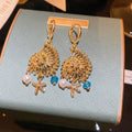 Alloy Crystal Conch Starfish Pearl Drop Earrings Ocean Vacation Style Ear Cuff Jewelry view 1