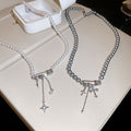 Old Money Faux Pearl Necklace With Sparkling Zircon Geometric Starburst Pendant French Style view 2