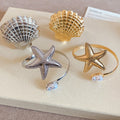 European American Alloy Starfish Shell Open Cuff Bangle Fashion Metal Arm Bracelet view 4