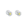 Elegant Silver Needle Daisy Studs With Enamel Petals And Pearl Drop Light Luxury Women's Fashion Earrings view 5