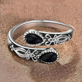 Vintage Dark Style Open Ring For Women With Water Drop Faux Black Turquoise, Spring Jewelry view 2
