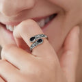 Vintage Dark Style Open Ring For Women With Water Drop Faux Black Turquoise, Spring Jewelry view 3