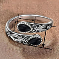 Vintage Dark Style Open Ring For Women With Water Drop Faux Black Turquoise, Spring Jewelry view 4