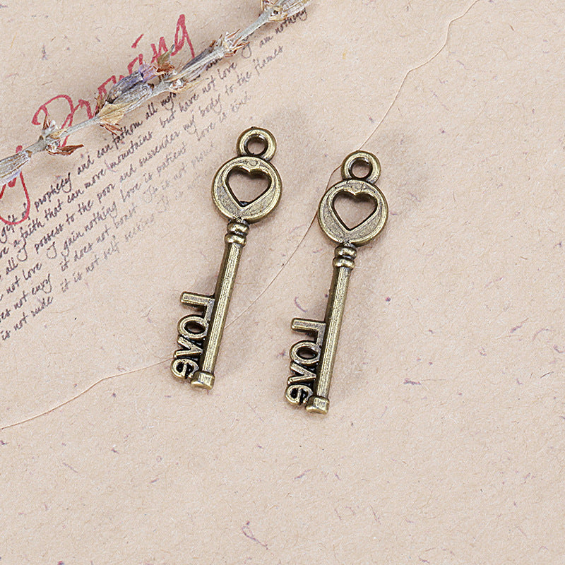 Vintage Heart LOVE Key Charm Pendant 30x8mm