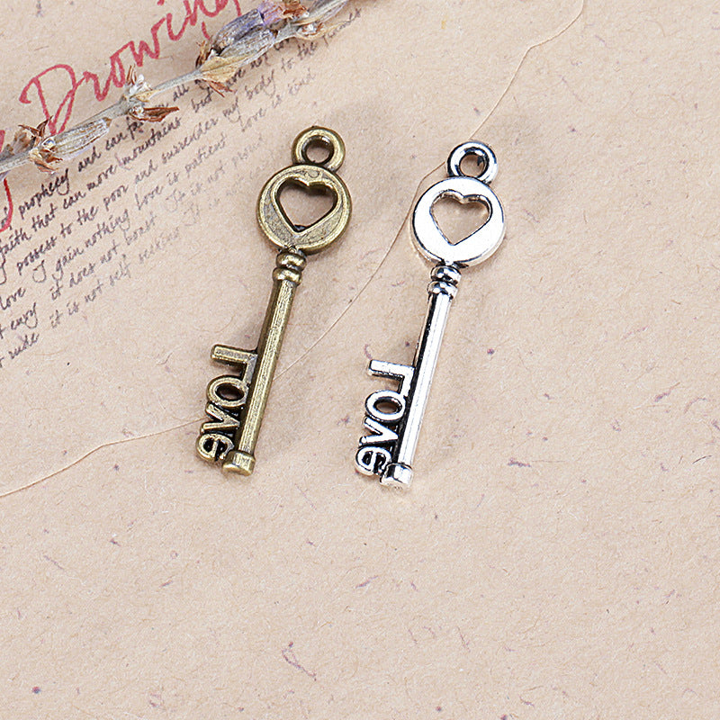 Vintage Heart LOVE Key Charm Pendant 30x8mm
