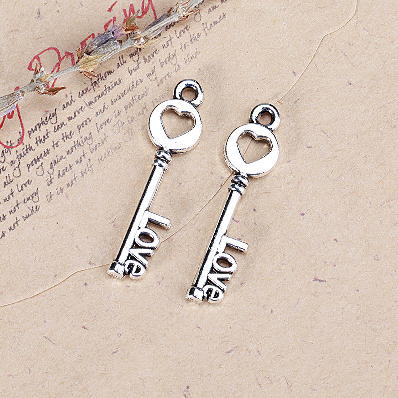 Vintage Heart LOVE Key Charm Pendant 30x8mm