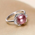 Laser Pink Flower Faux Pearl Ring For Women Futuristic Trendy Korean Style Lady Accessory view 1