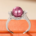 Laser Pink Flower Faux Pearl Ring For Women Futuristic Trendy Korean Style Lady Accessory view 3