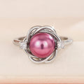 Laser Pink Flower Faux Pearl Ring For Women Futuristic Trendy Korean Style Lady Accessory view 5
