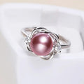 Laser Pink Flower Faux Pearl Ring For Women Futuristic Trendy Korean Style Lady Accessory view 2