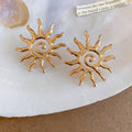 European American Alloy Sun Hollow Geometric Stud Earrings, Niche Statement Versatile Jewelry view 4