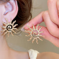 European American Alloy Sun Hollow Geometric Stud Earrings, Niche Statement Versatile Jewelry view 1