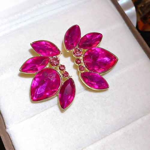 Luxury Alloy Full Rhinestone Teardrop Round Stud Earrings With Silver Pins For Banquet Gowns