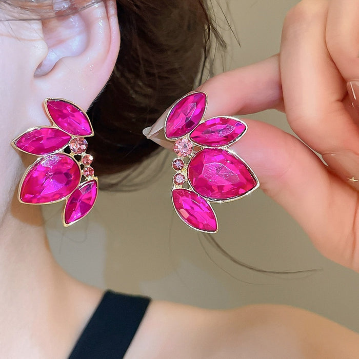Luxury Alloy Full Rhinestone Teardrop Round Stud Earrings With Silver Pins For Banquet Gowns