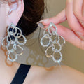 Alloy Teardrop Stud Earrings With Silver Posts, Sparkling Rhinestone Twisted Hollow Luxury Style view 3