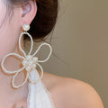 Elegant French Floral Hollow Faux Pearl Stud Earrings With Silver Needle Posts view 3