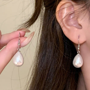 French Vintage Faux Pearl Water Drop Earrings Minimalist Geometric Dangle Ear Hooks for Women