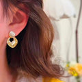 Fashion Geometric Cat Eye Stone Zircon Round Stud Earrings With Silver Pins view 2